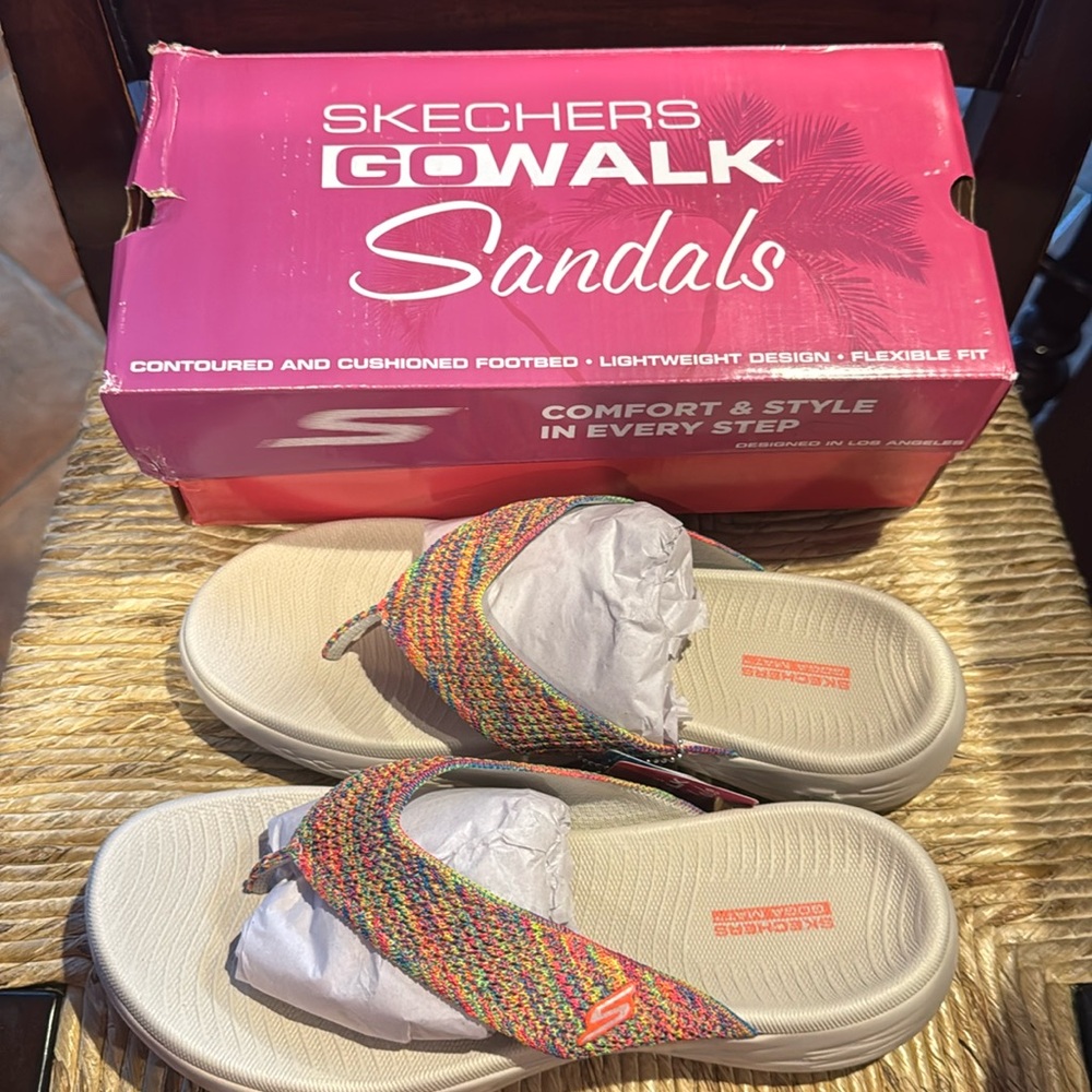 NWT Skechers GoWalk Sandals - White and Multicolor size 11 Brand new